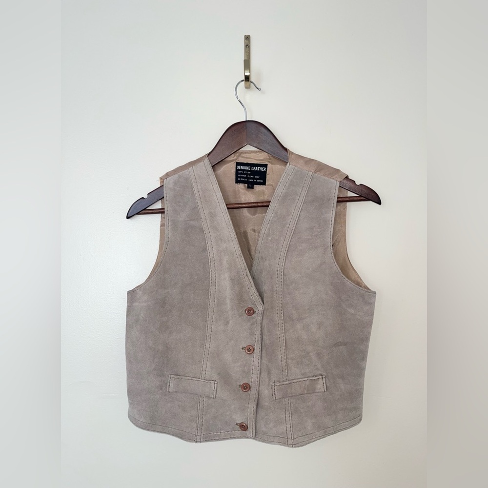 VINTAGE GENUINE LEATHER Button Down Sleeveless 80s 90s Vest | Large